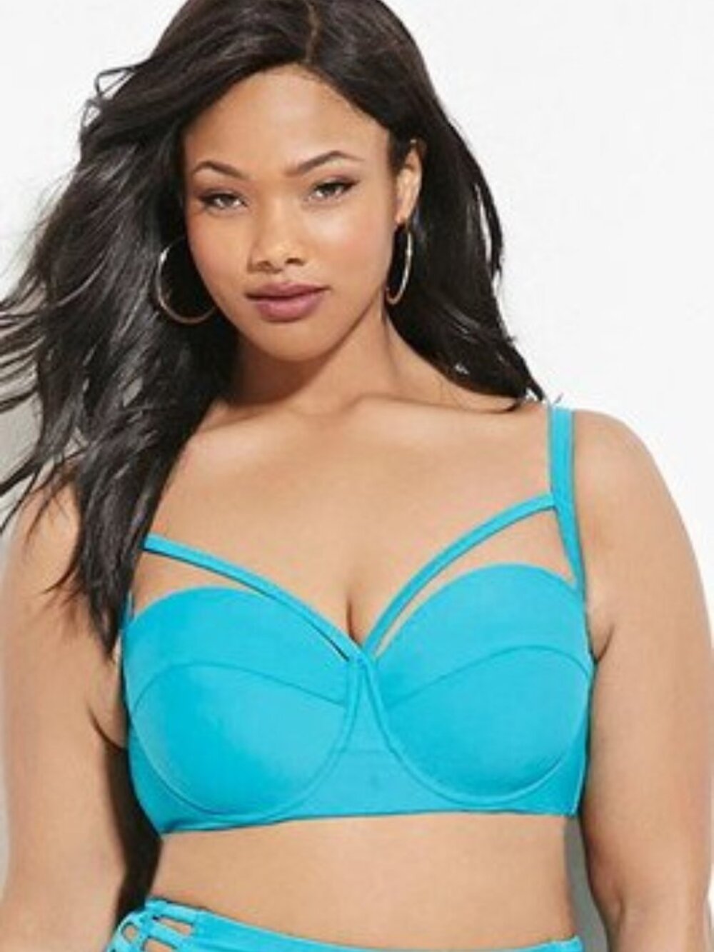 Forever 21 Plus Turquoise Bralette Bikini Strap Top High Waisted Set XL1X2X3X
